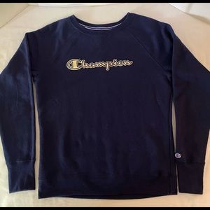 Champion Sweatshirt White Logo With Blue Trim Sm